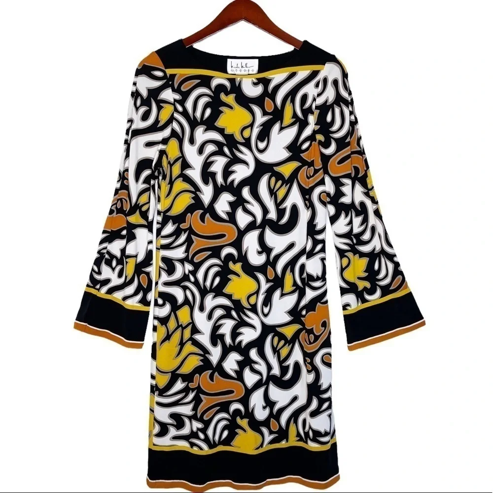 NICOLE MILLER Long Sleeve Sheath Dress Size 8 in Vibrant Multi Print